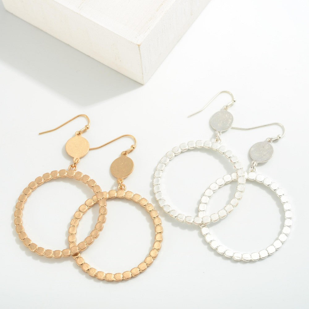 Worn Metal Pebbled Drop Earrings - 2 Styles