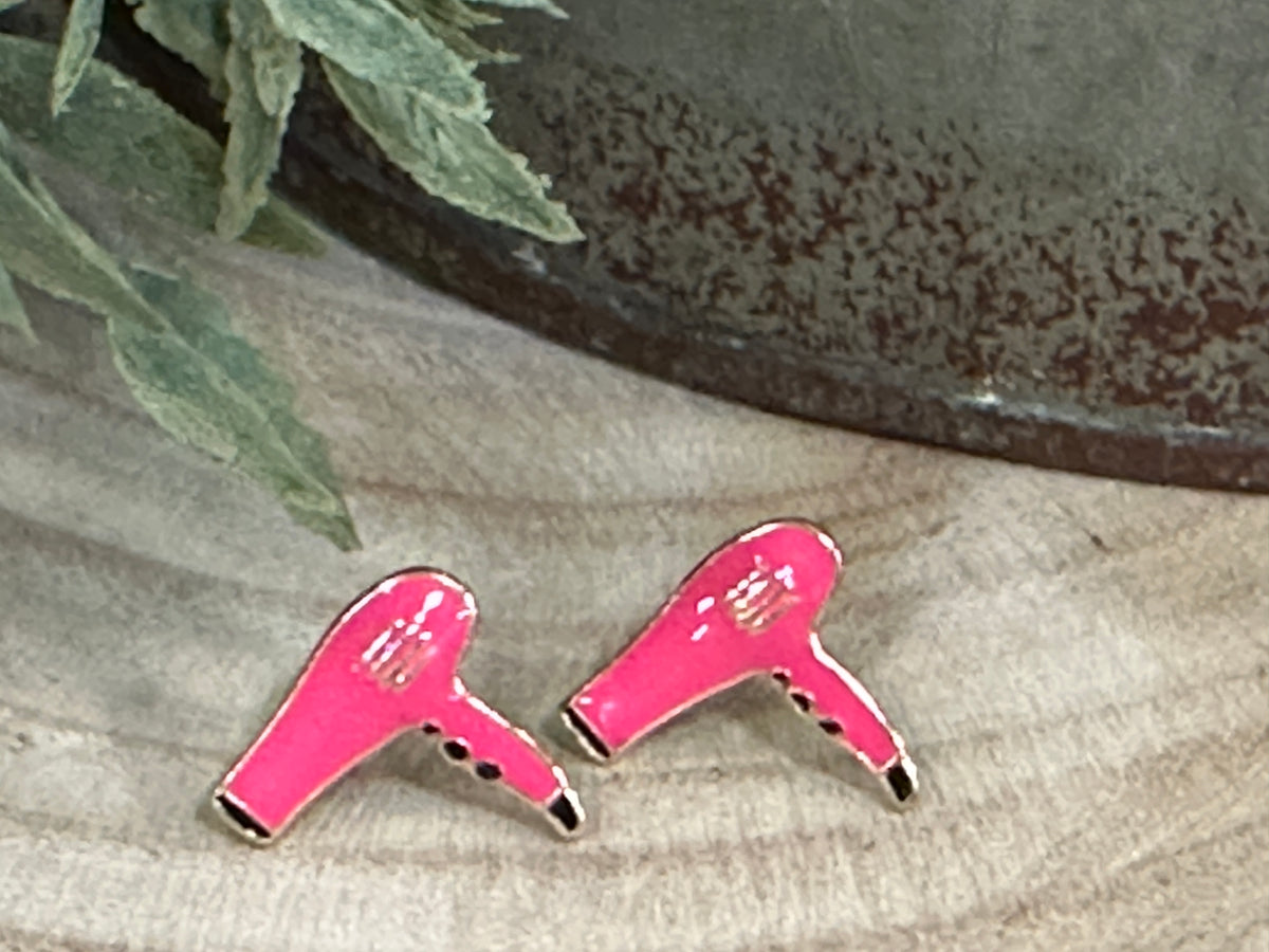Hair Blow Dryer Earrings - Pink