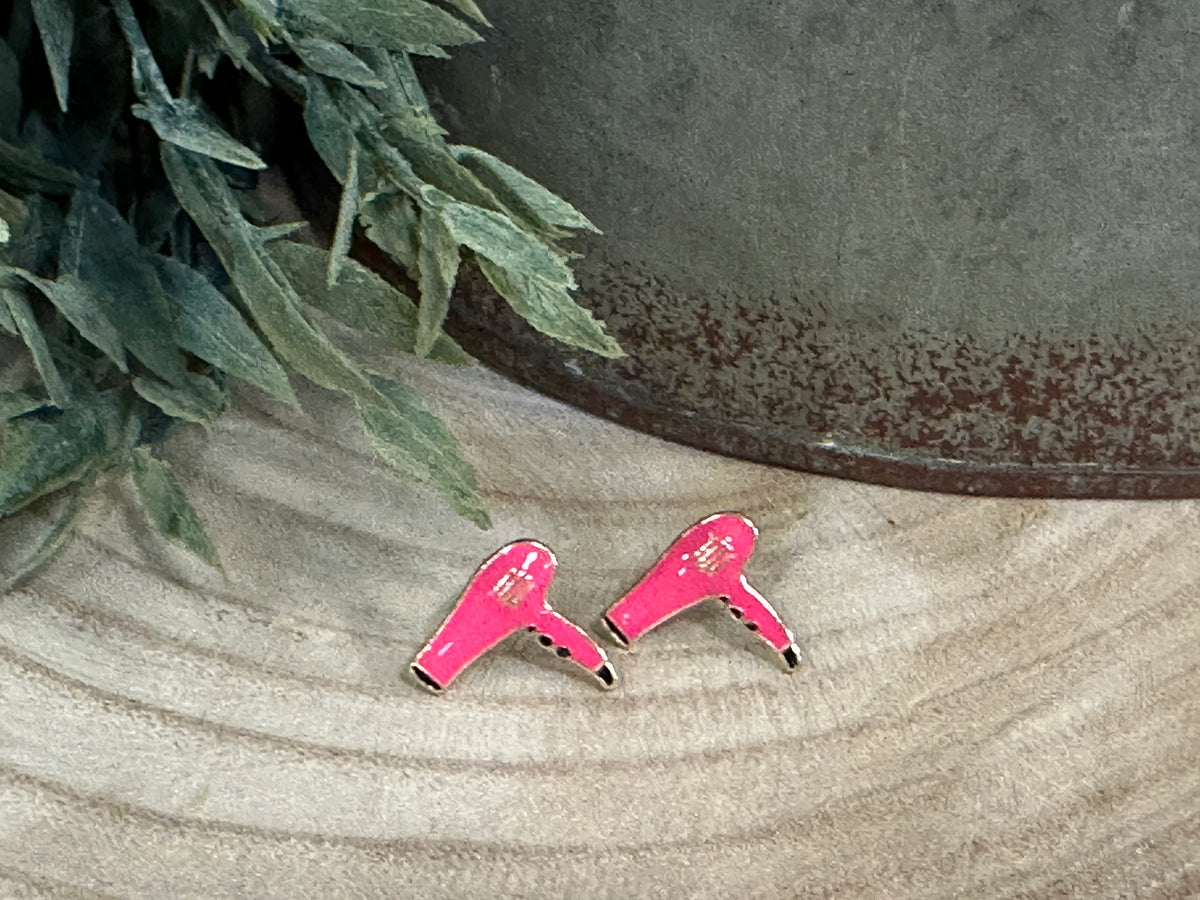 Hair Blow Dryer Earrings - Pink