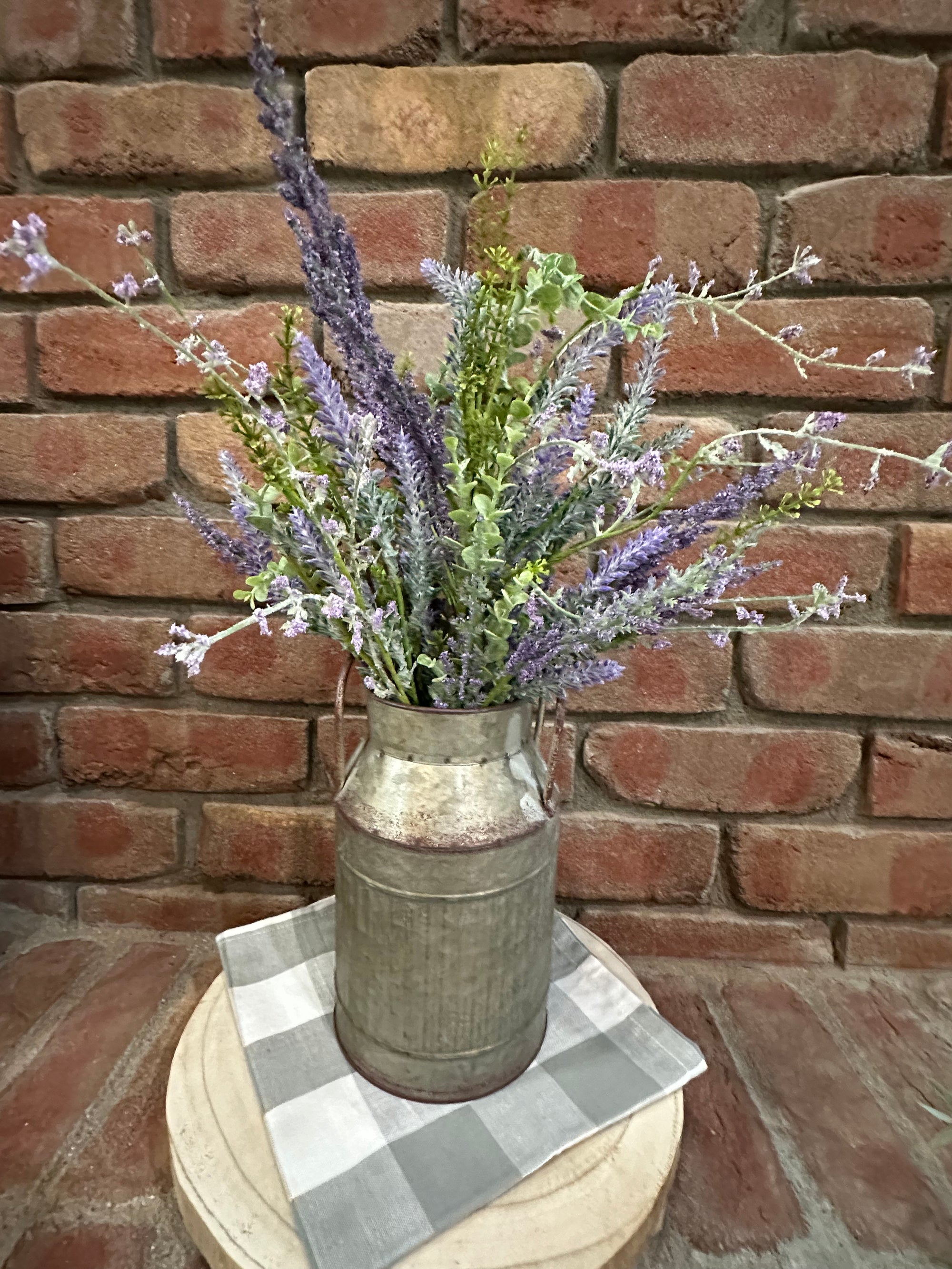 Milk Can with Mixed Lavender Arrangement