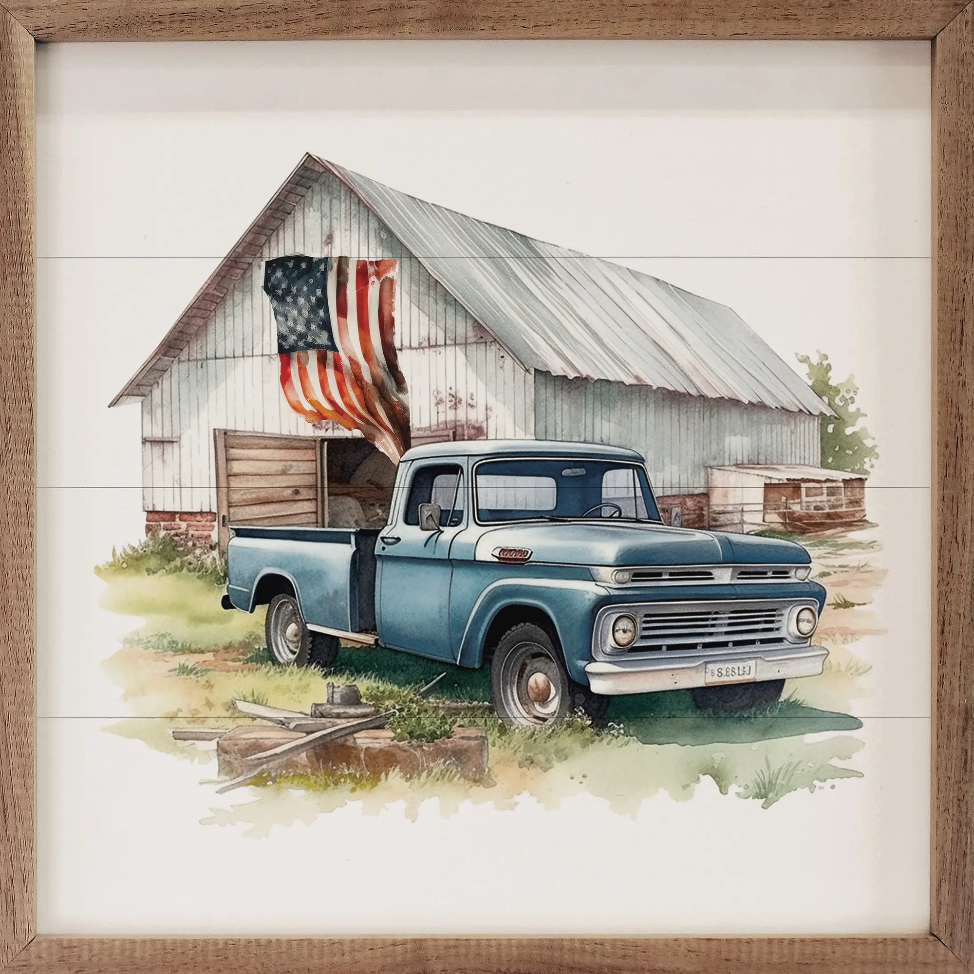 American Flag Barn Truck Framed Art