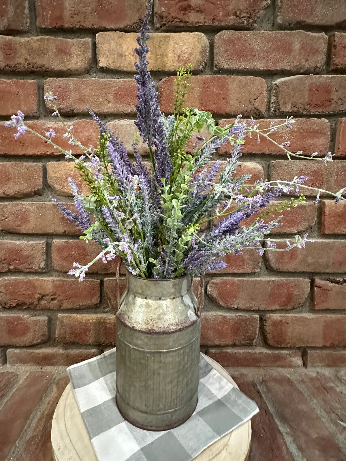 Milk Can with Mixed Lavender Arrangement