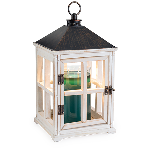 Weathered White Wooden Lantern - the olde farmstead
