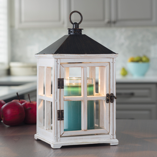 Weathered White Wooden Lantern - the olde farmstead
