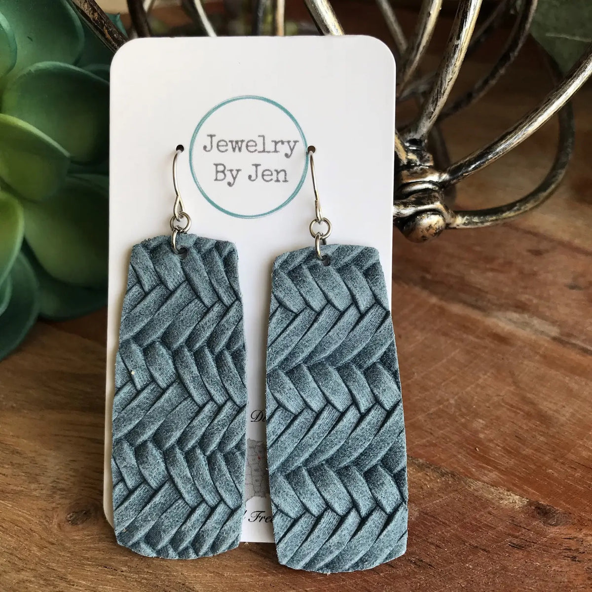 Denim Braided Bar Earrings