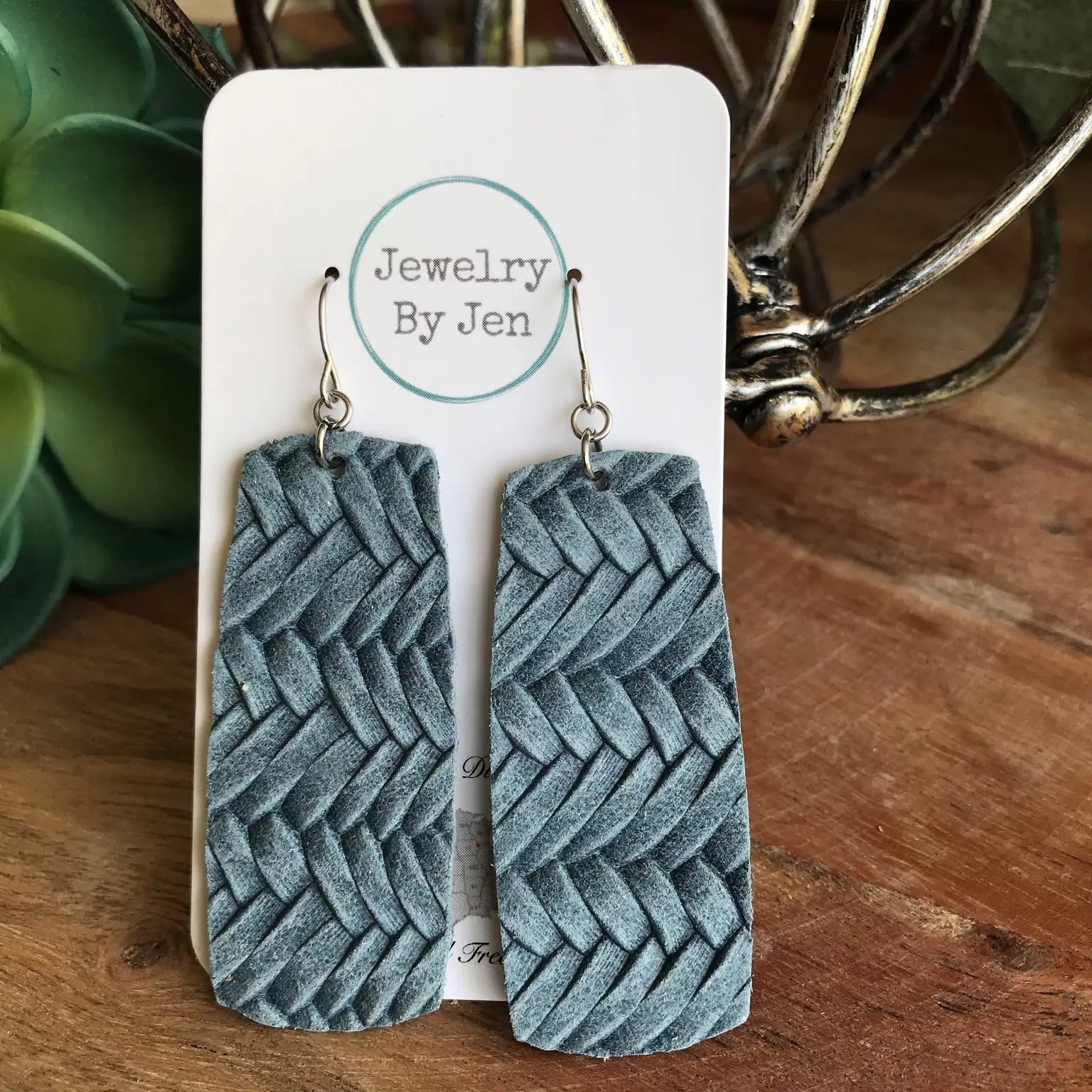 Denim Braided Bar Earrings