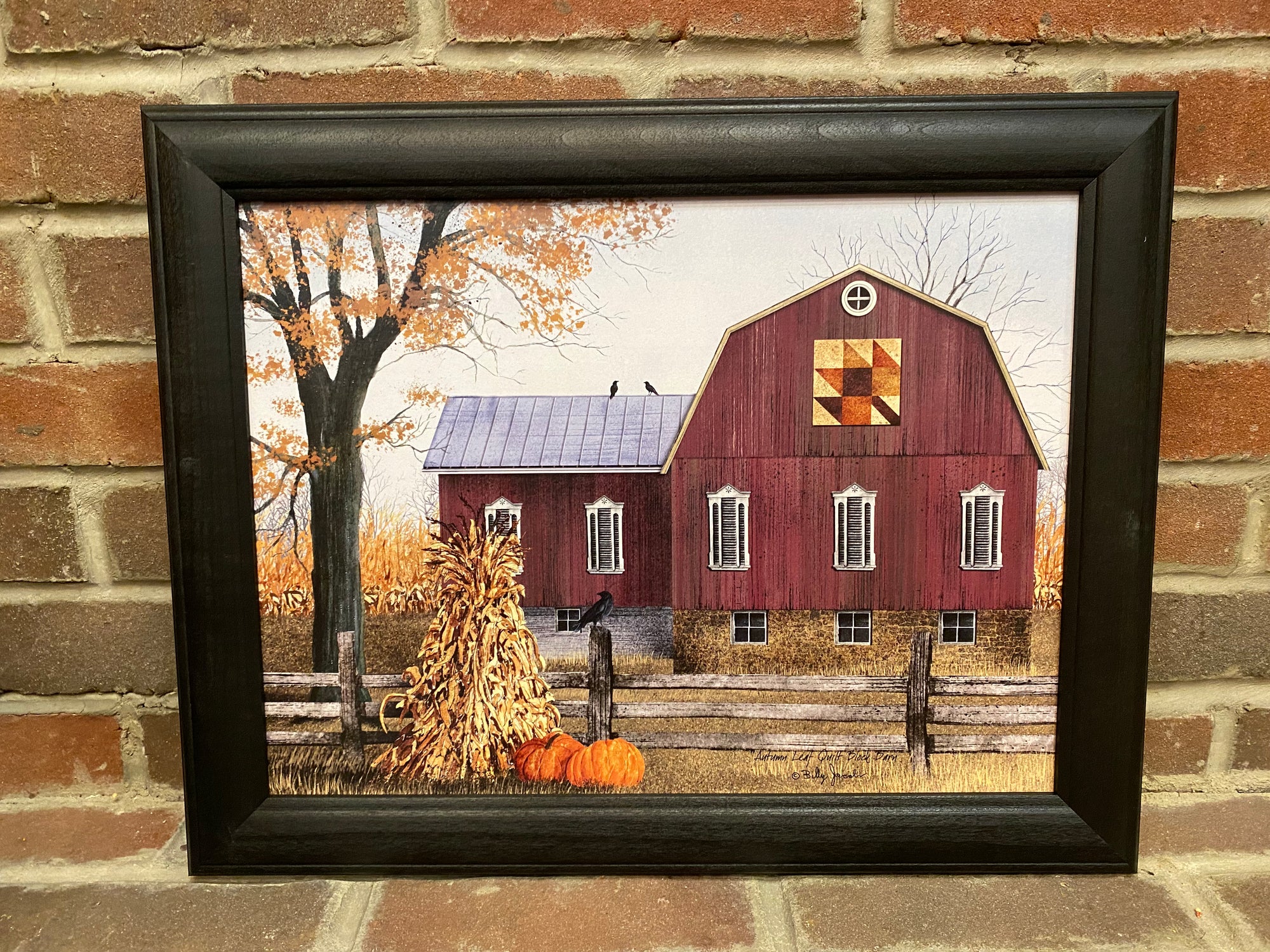 Autumn Leaf Quilt Block Barn Framed Print