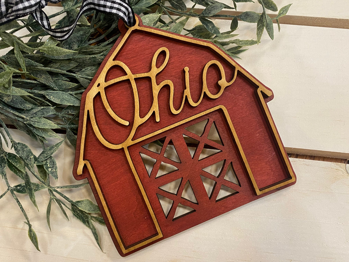 Handmade Ohio Barn Ornament