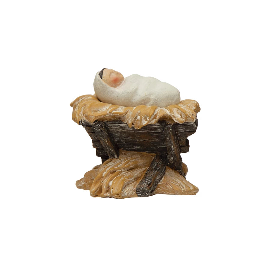 Resin Baby Jesus in Manger - Set of 2