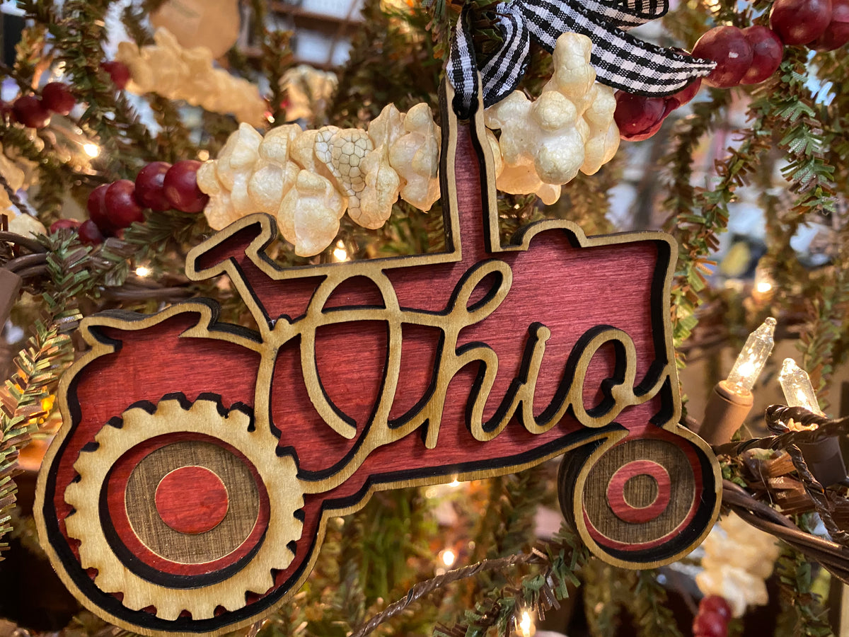 Handmade Ohio Tractor Ornament - Red