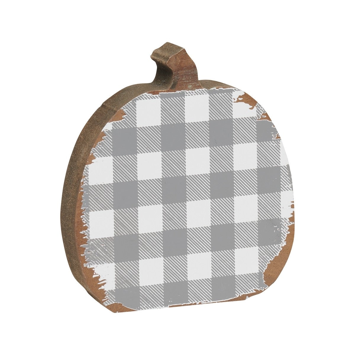 Medium Gray/White Check Wood Pumpkin