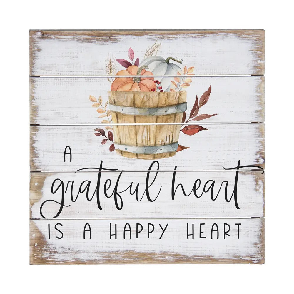 A Grateful Heart Pumpkin Wood Sign - Large