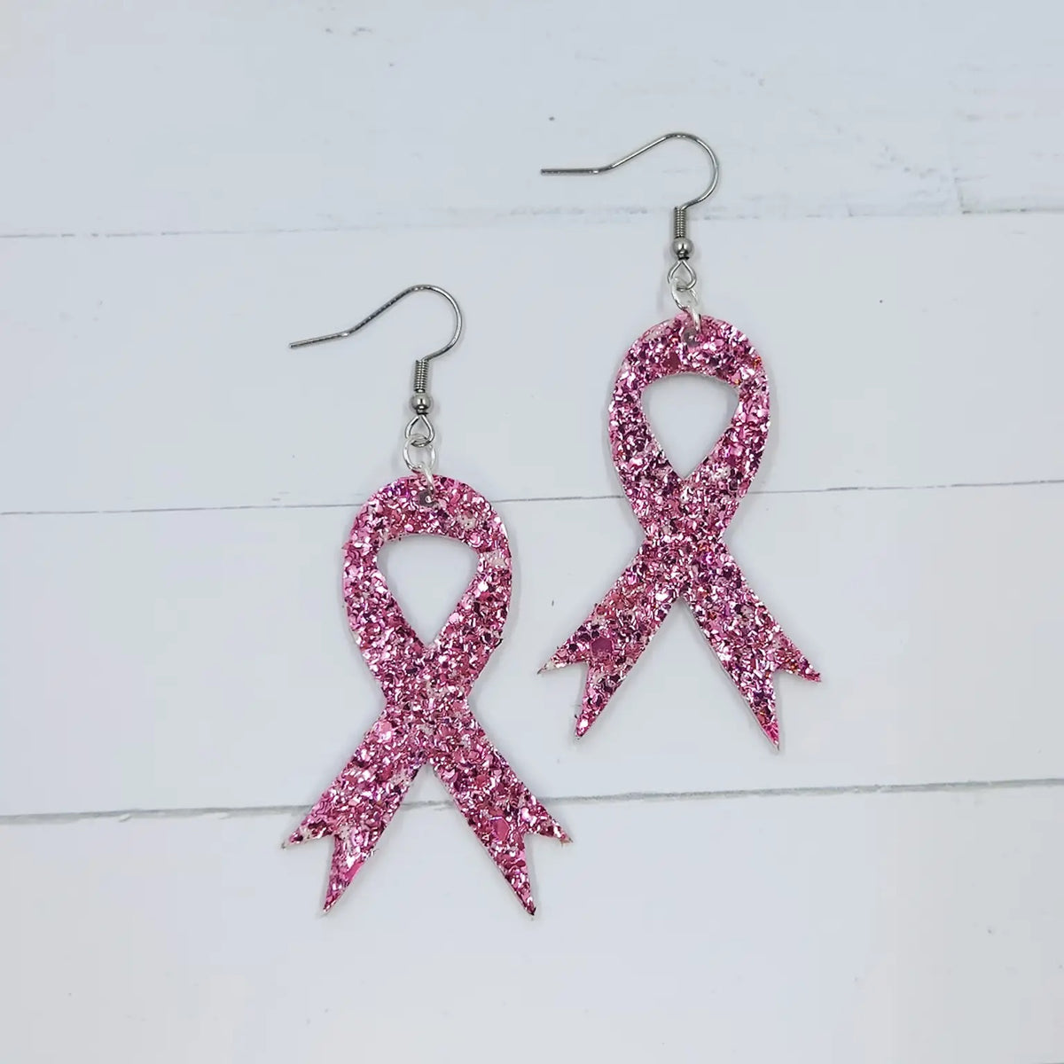 Pink Ribbon Awareness Leather Earrings