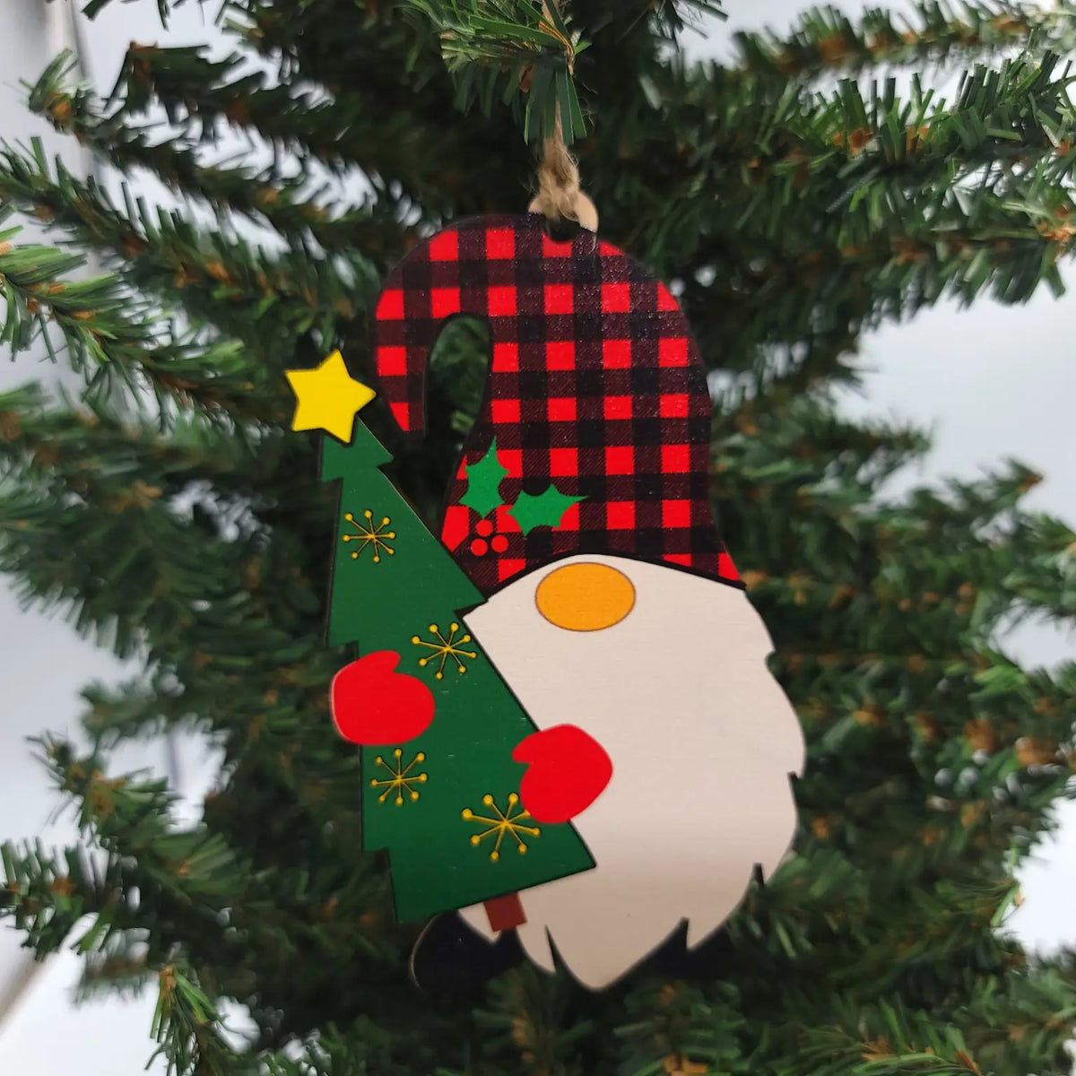 Gnome with Tree Wood Ornament