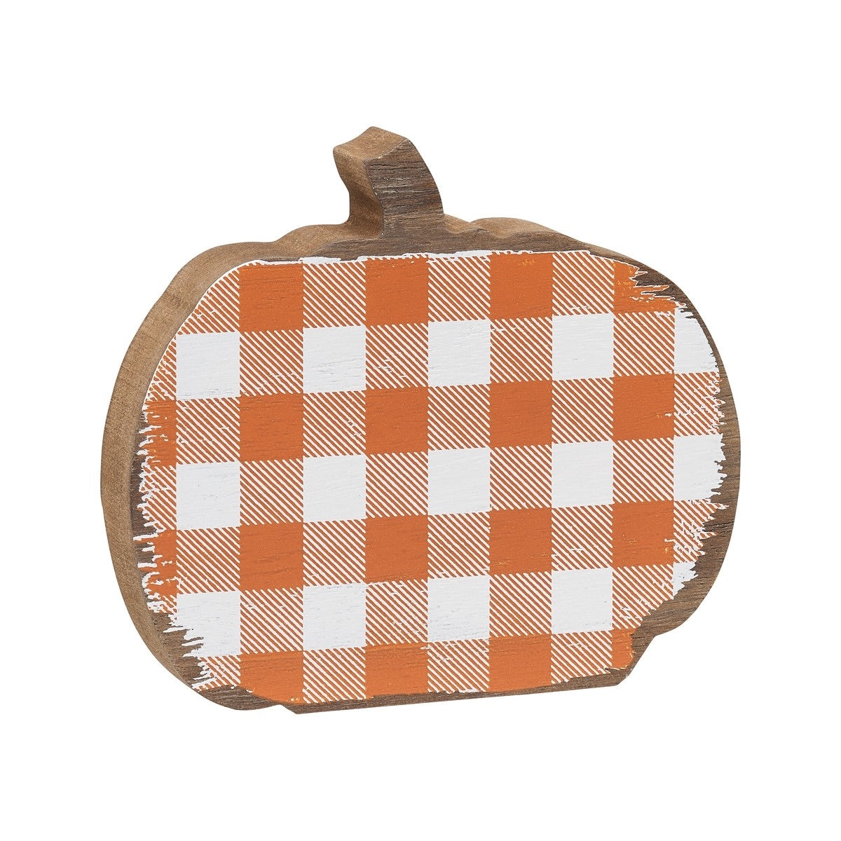 Small Orange Check Wood Pumpkin