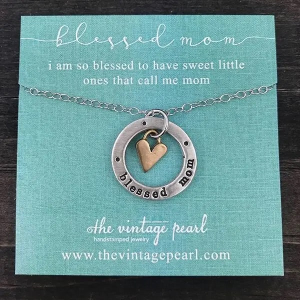 Blessed Mom Washer with Heart Necklace