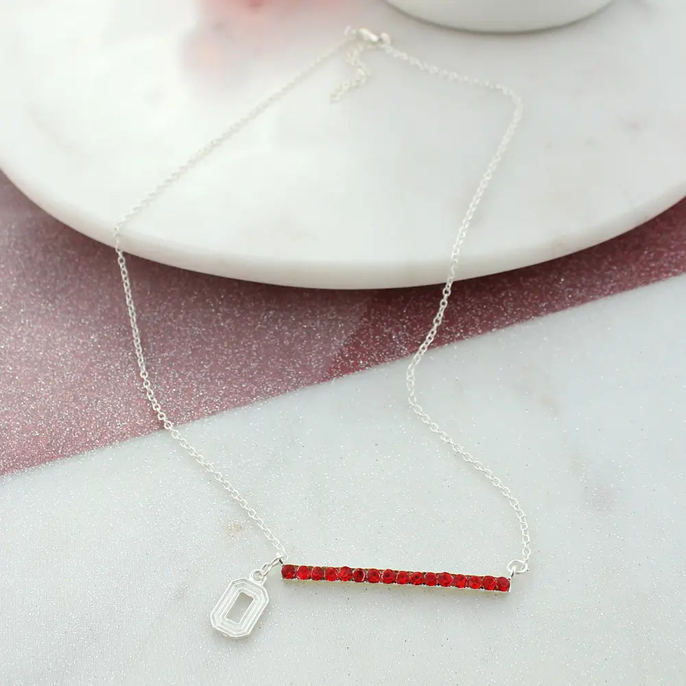 Ohio State Logo &amp; Crystal Bar Necklace