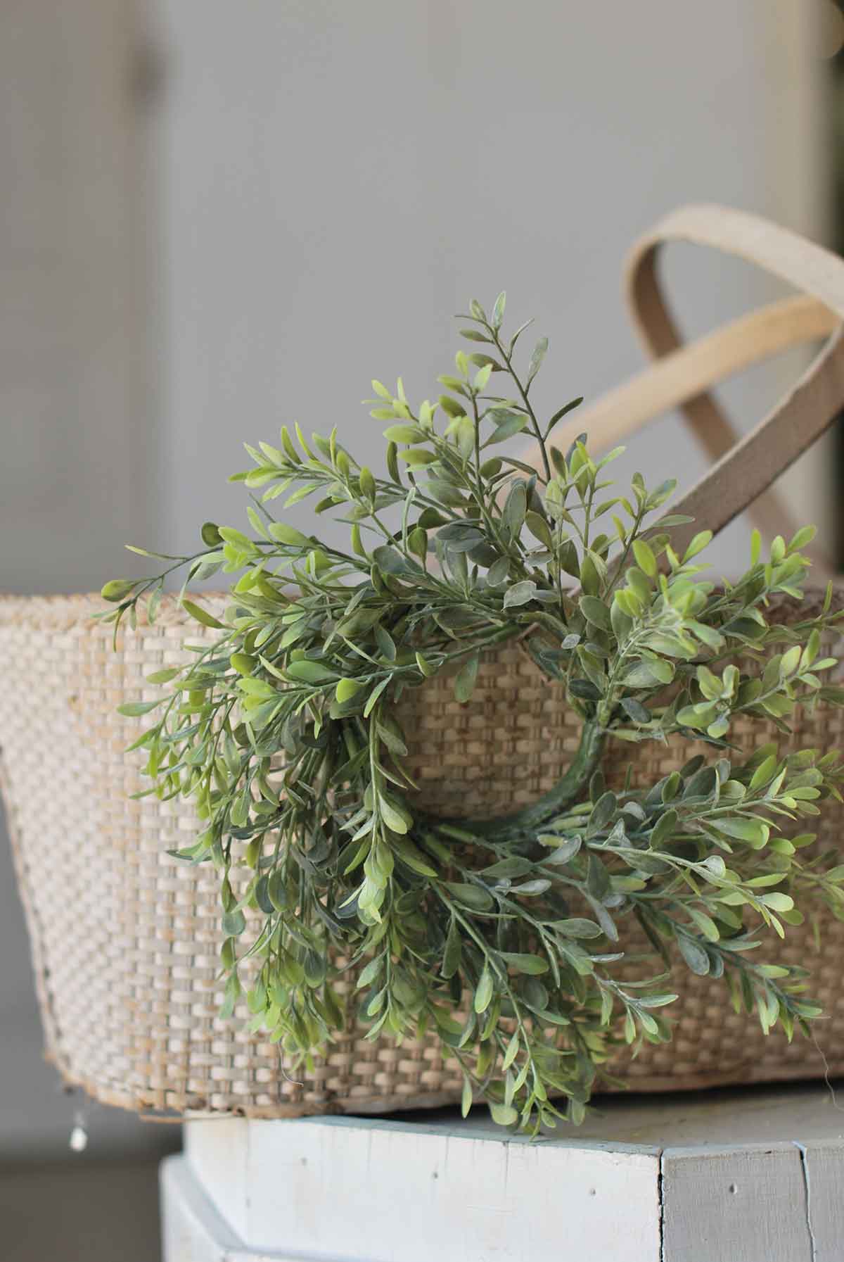 Basil Boxwood Candle Ring - Small