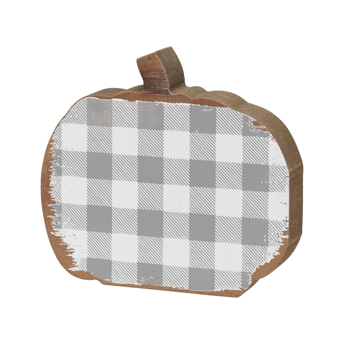 Small Gray/White Check Wood Pumpkin