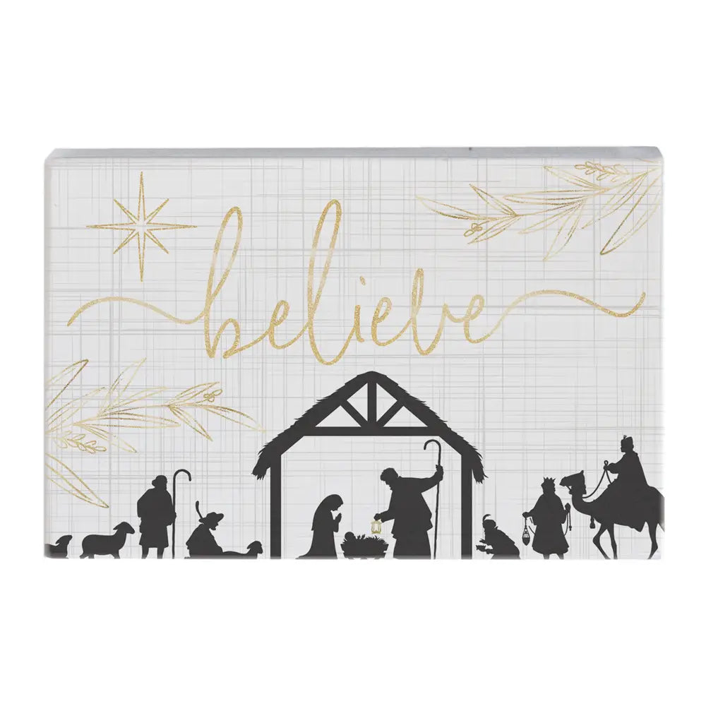 Believe Nativity Block Sign