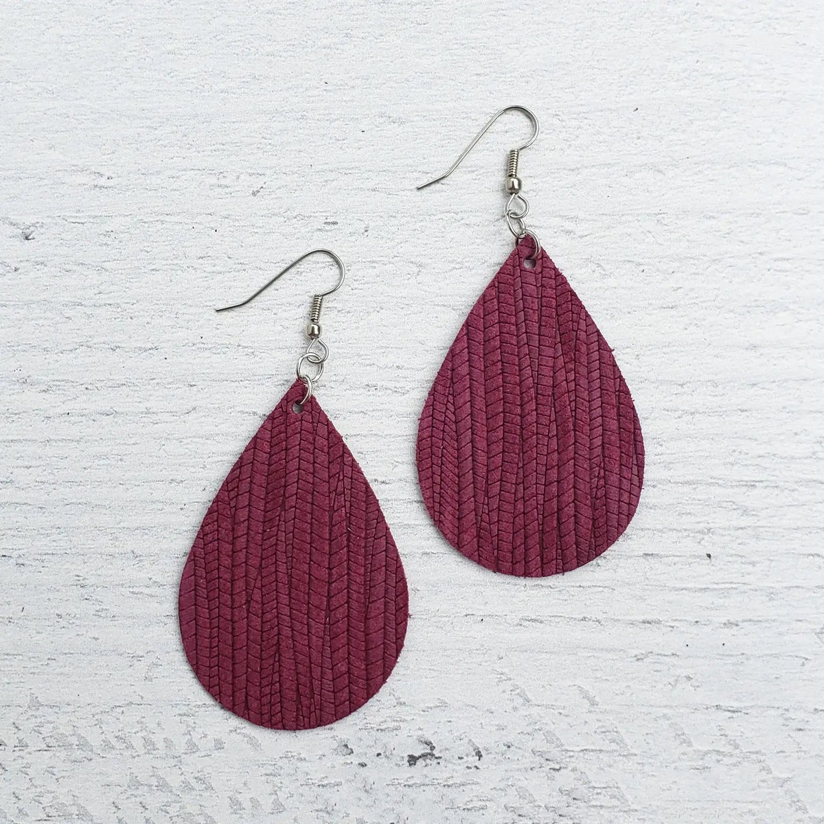 Plum Leather Teardrop Earrings