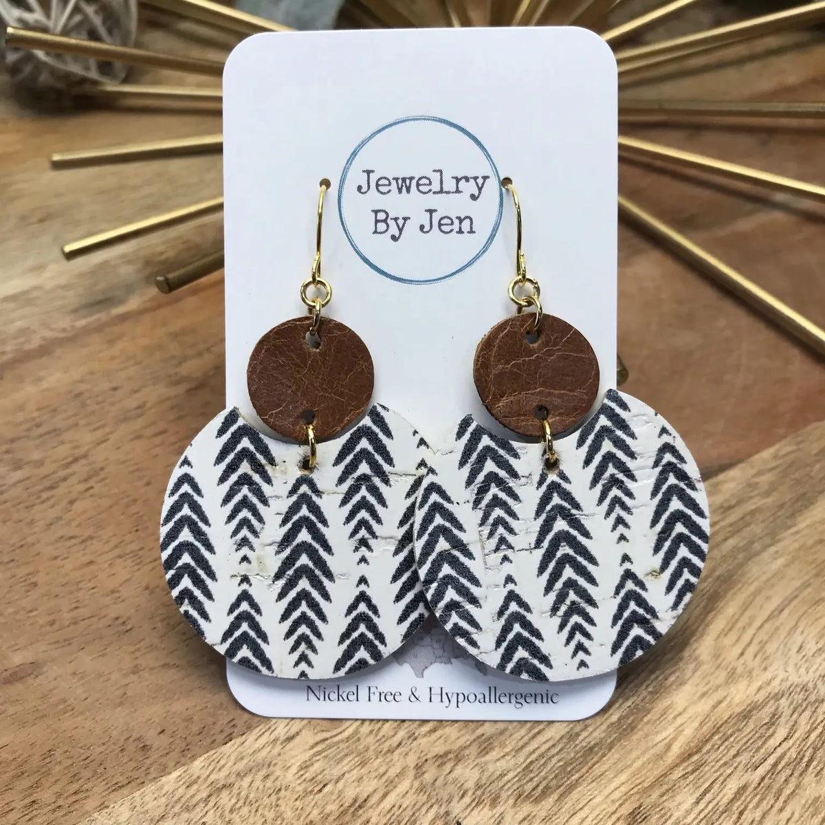 Cognac &amp; Herringbone Earrings