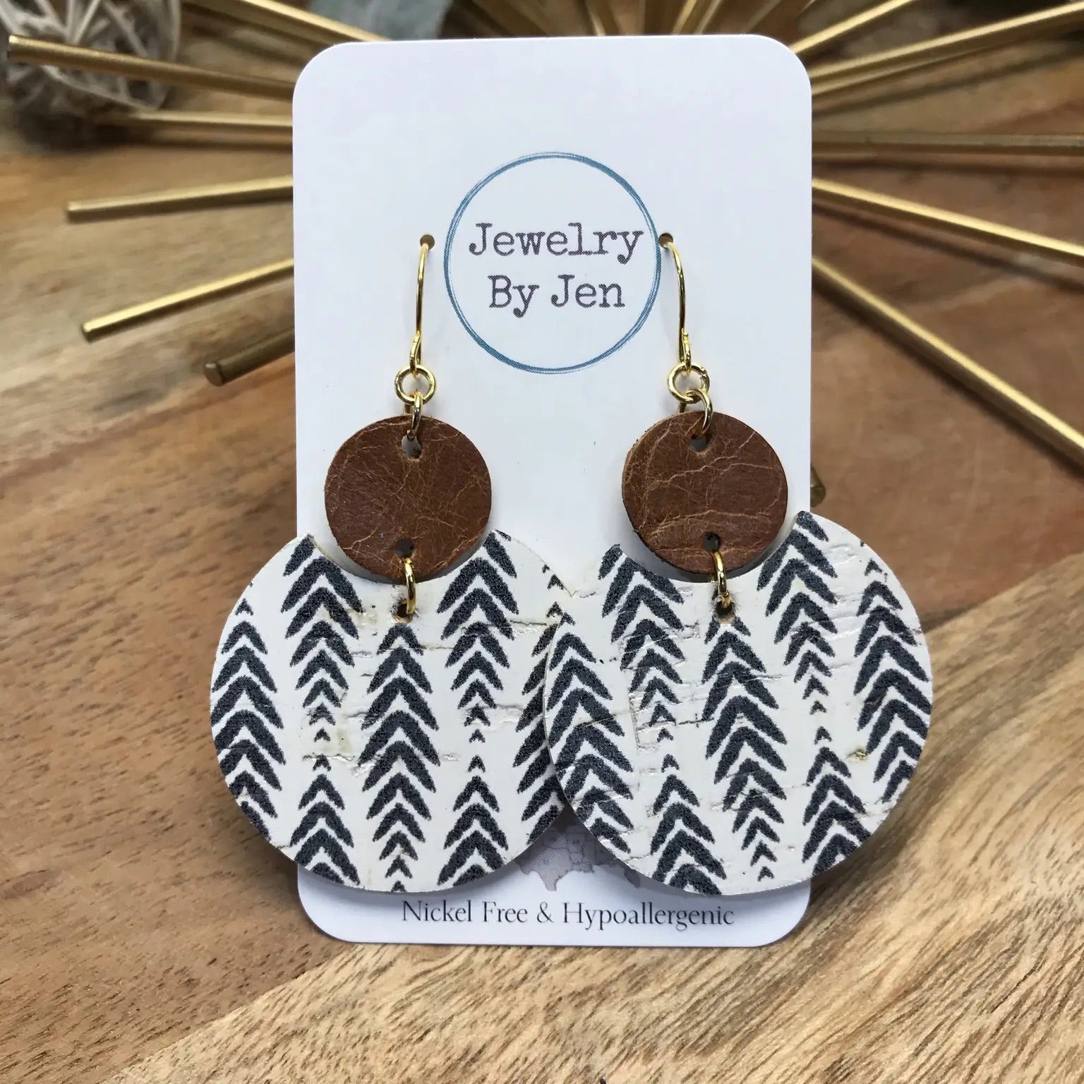 Cognac & Herringbone Earrings