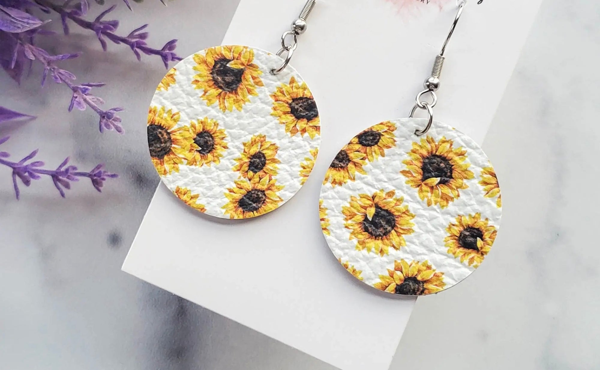 Sunflower Circle Leather Earrings