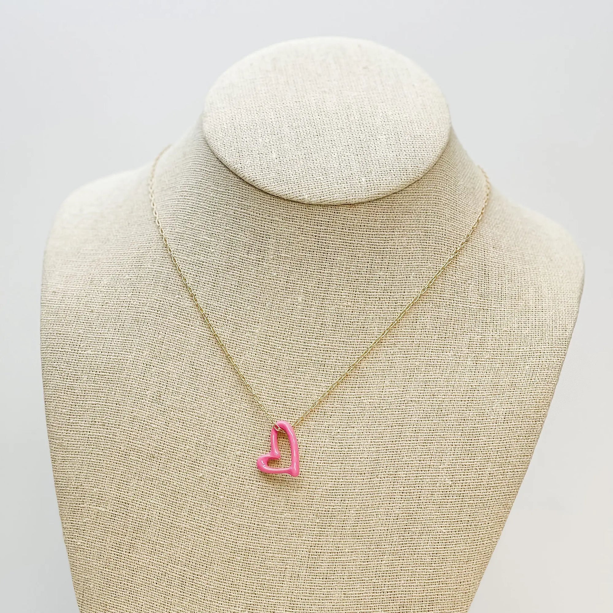 Pink Heart Enamel Pendant Necklace