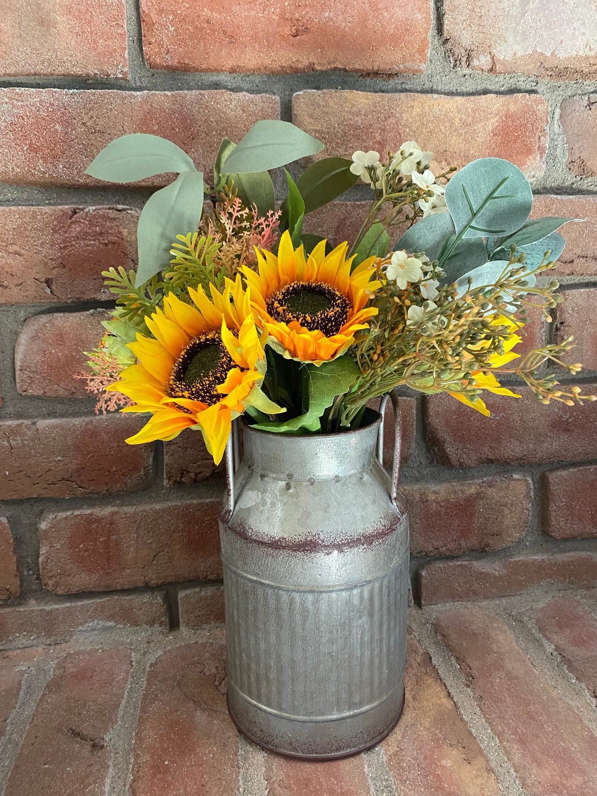 Mixed Sunflower &amp; Milk Bucket Arrangement