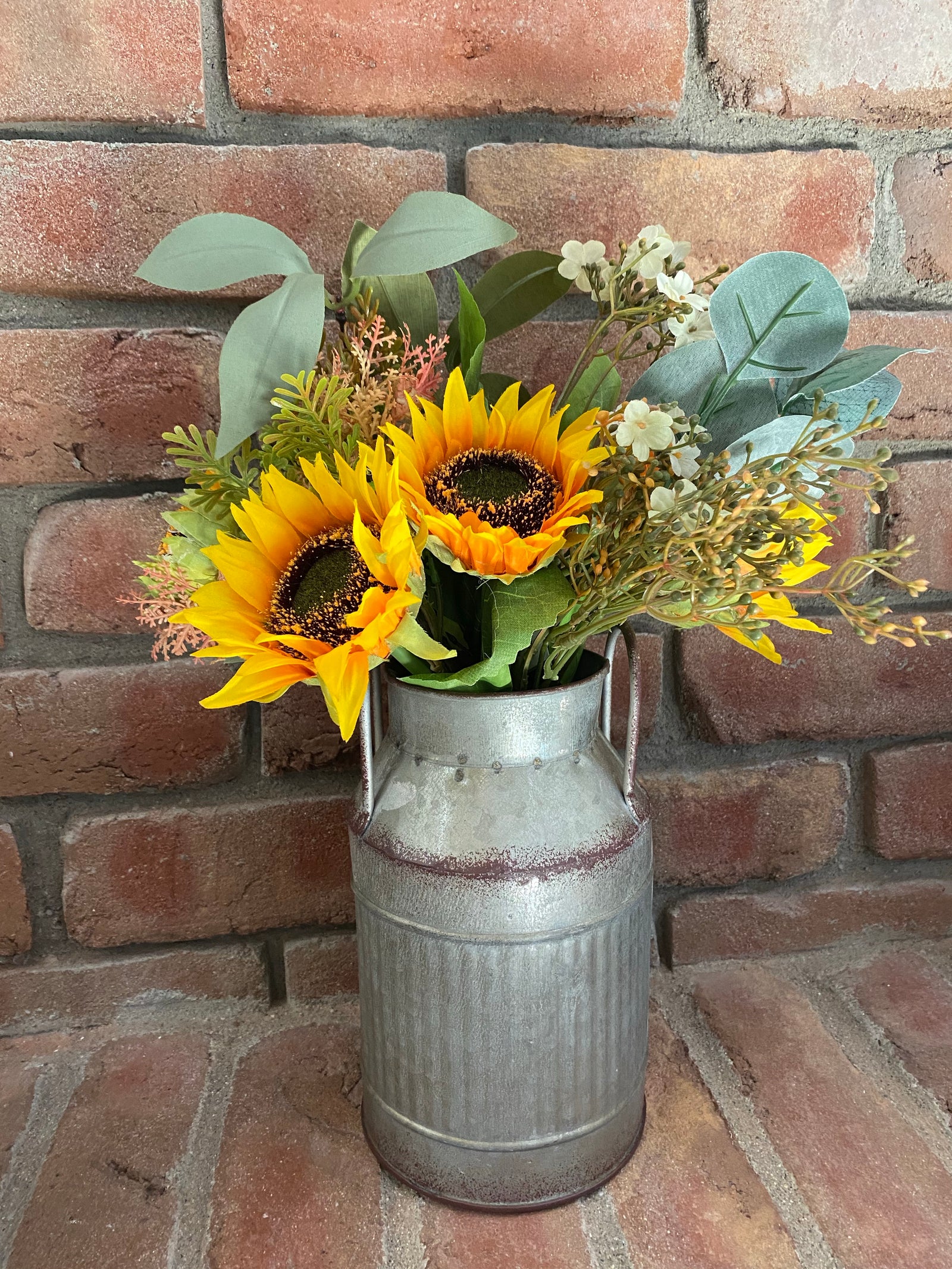 Mixed Sunflower & Milk Bucket Arrangement