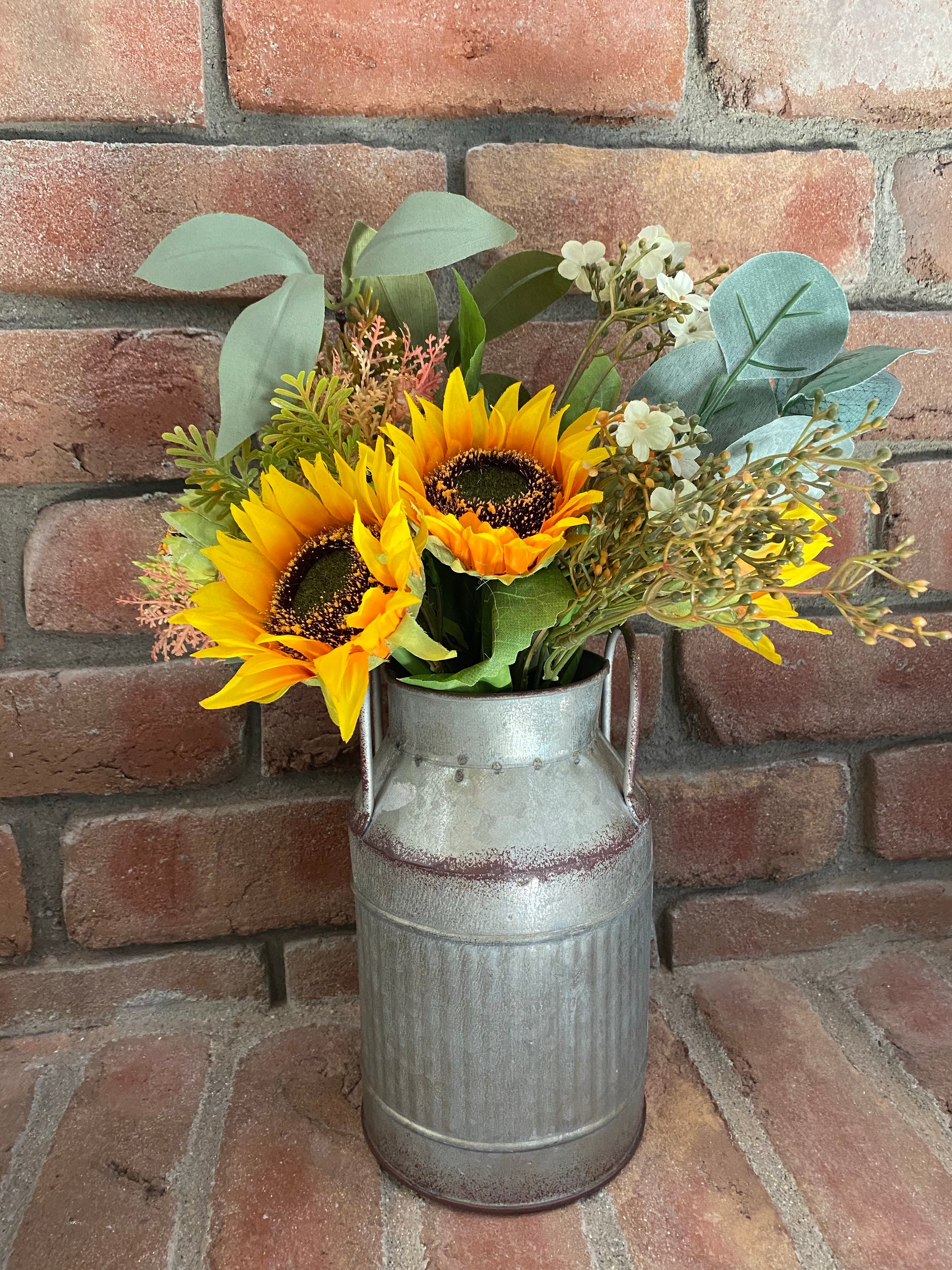 Mixed Sunflower & Milk Bucket Arrangement
