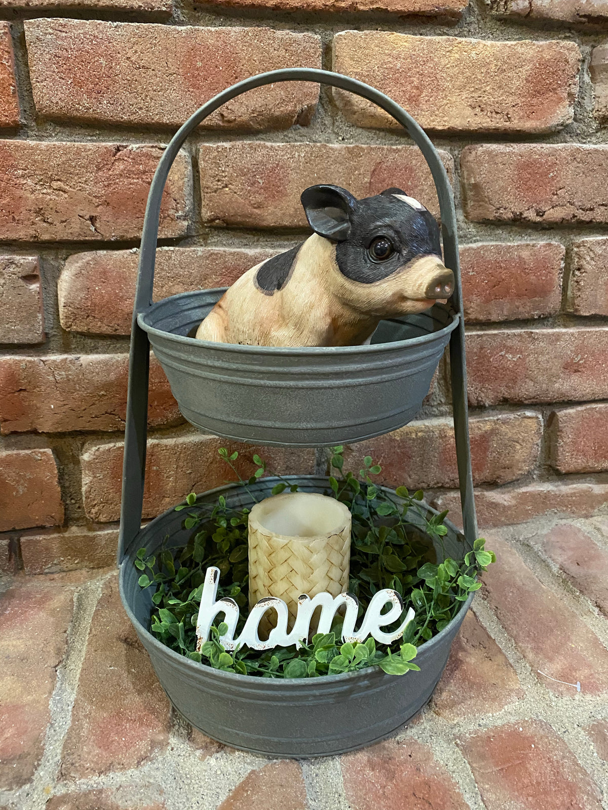 Two Tier Metal Tote - Barn Roof