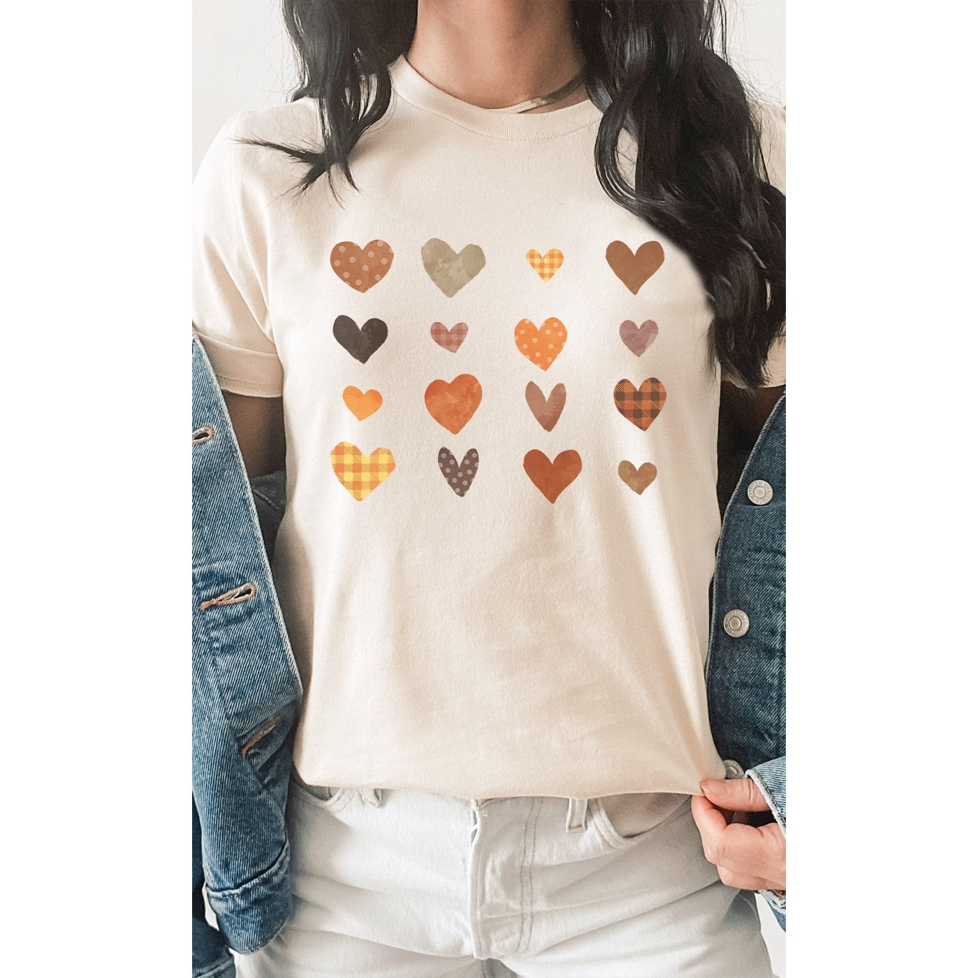 Patterned Watercolor Heart Grid Graphic Tee