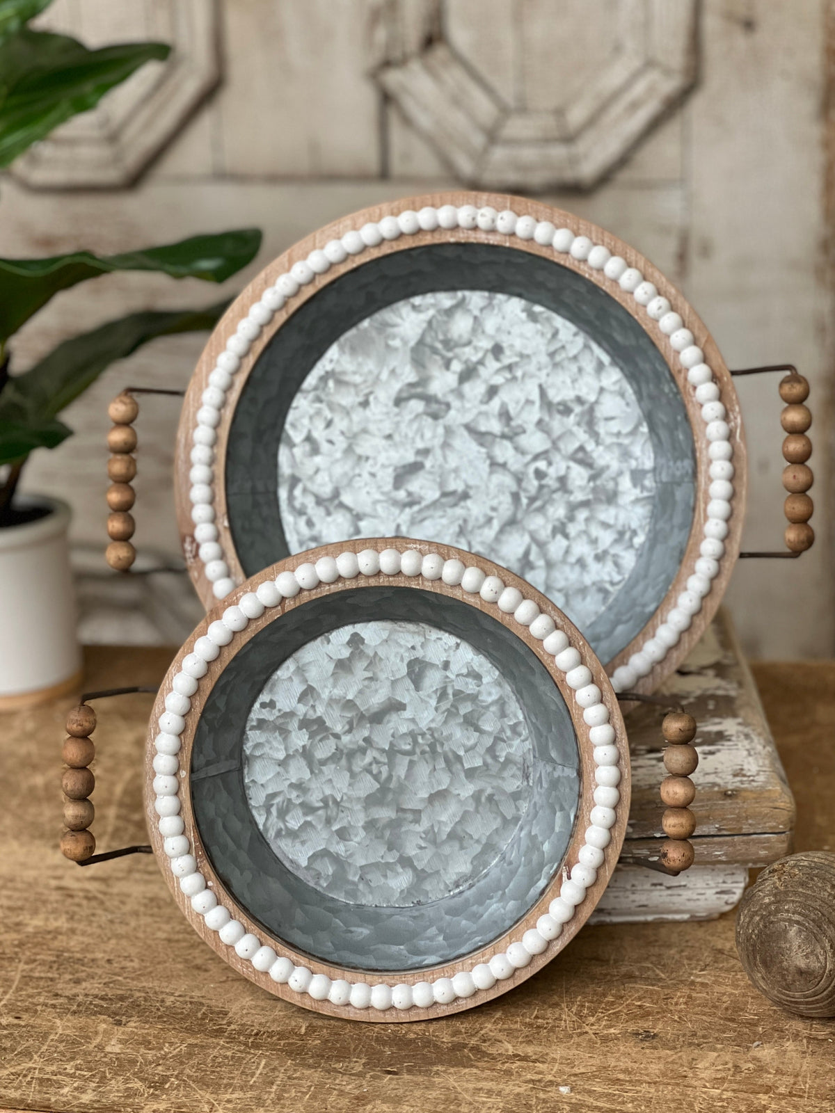 Beaded Round Galvanized Trays - 2 Sizes