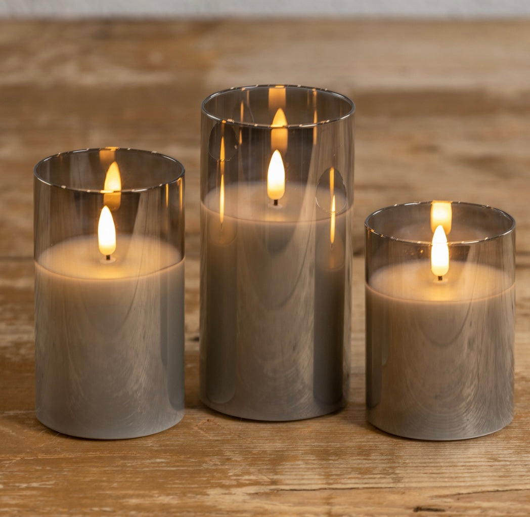 Charcoal Glass 3D Flame Candle - 3 Sizes