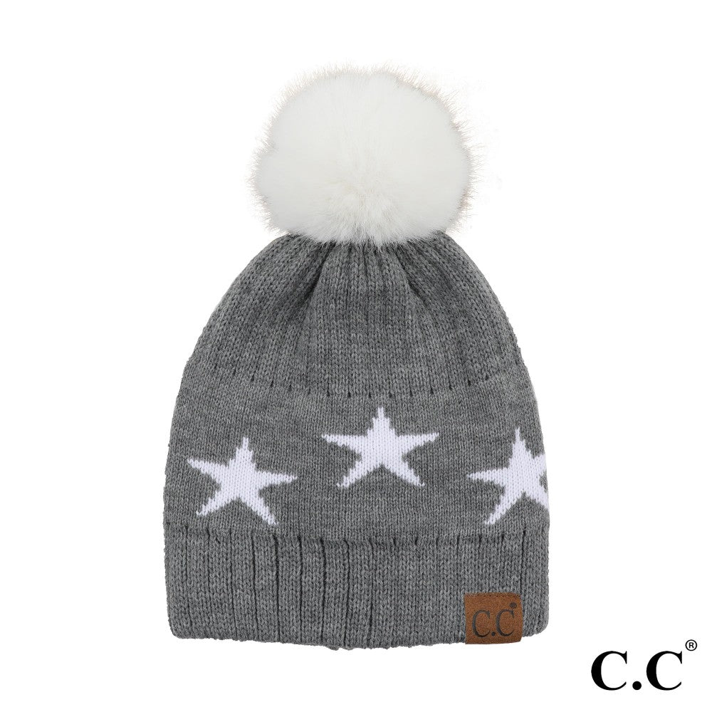C.C Star Beanie Hat with Pom - Gray