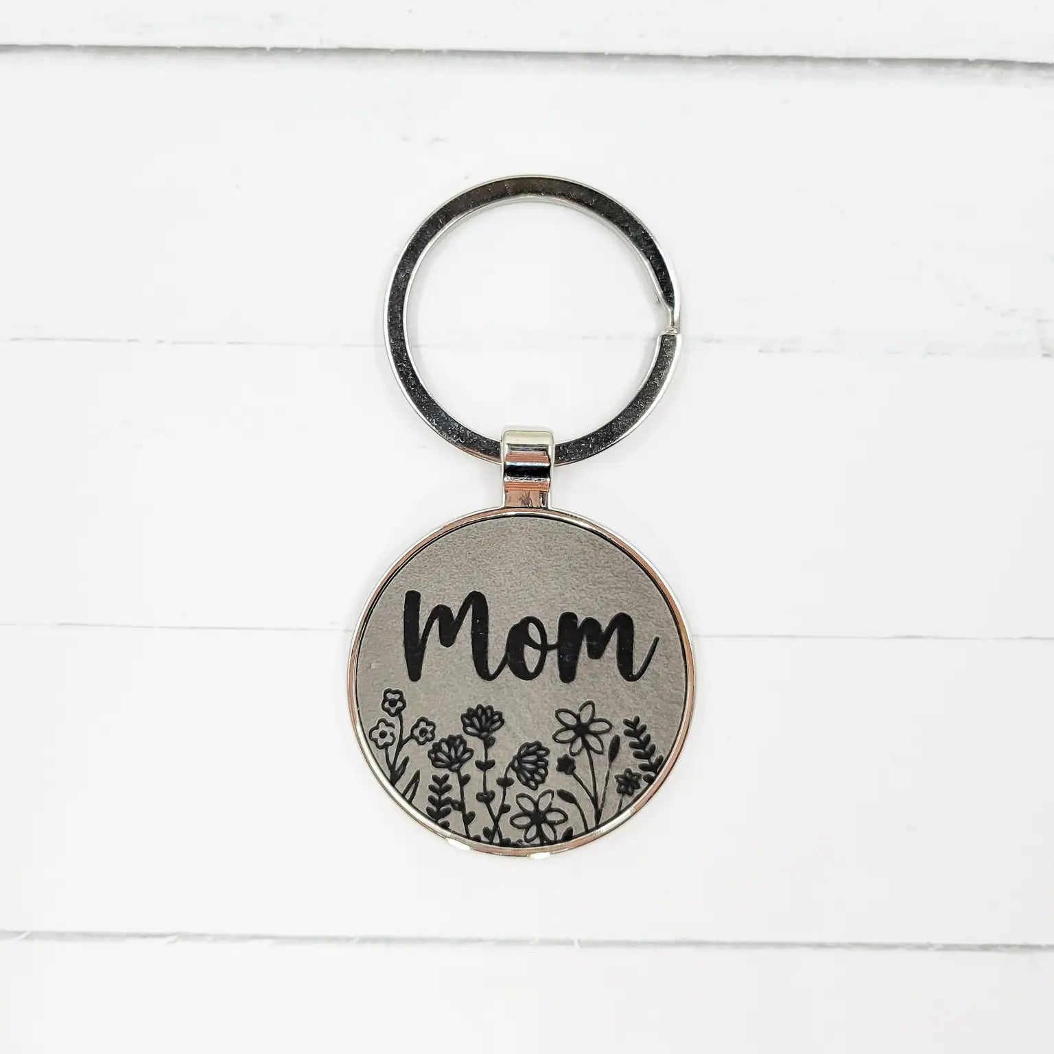 Mom Engraved Leatherette Keychain