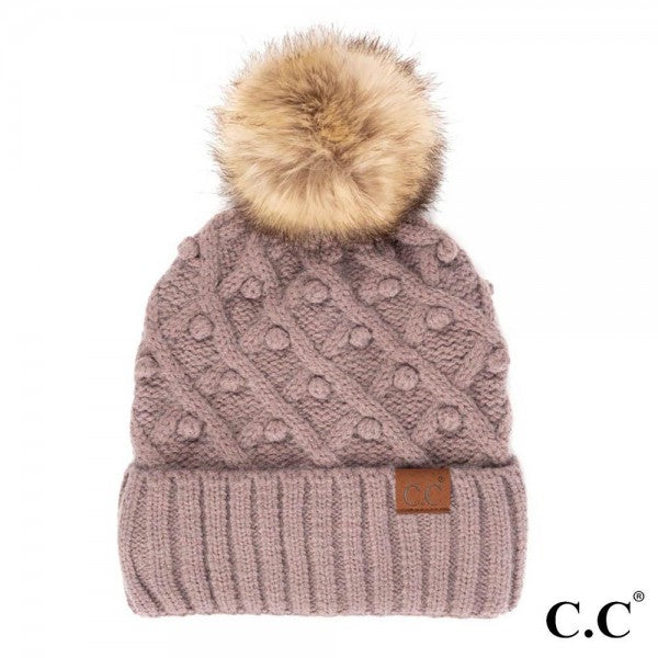 C.C Beanie with Pom &amp; Handmade Bobbles - City Grey