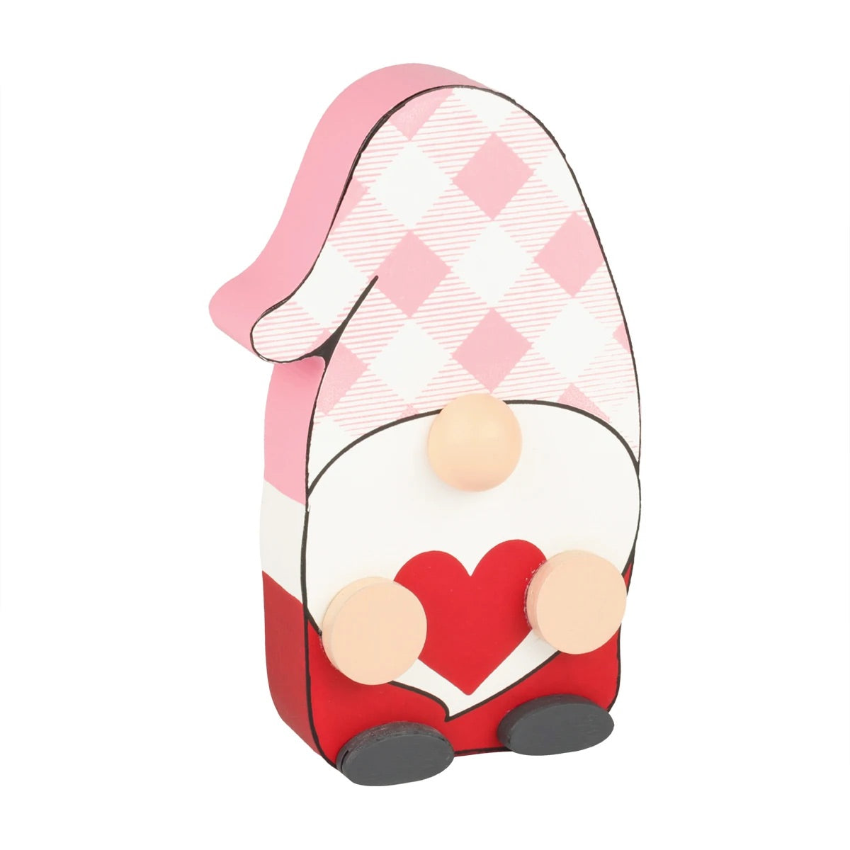 Pink & White Check Heart Gnome