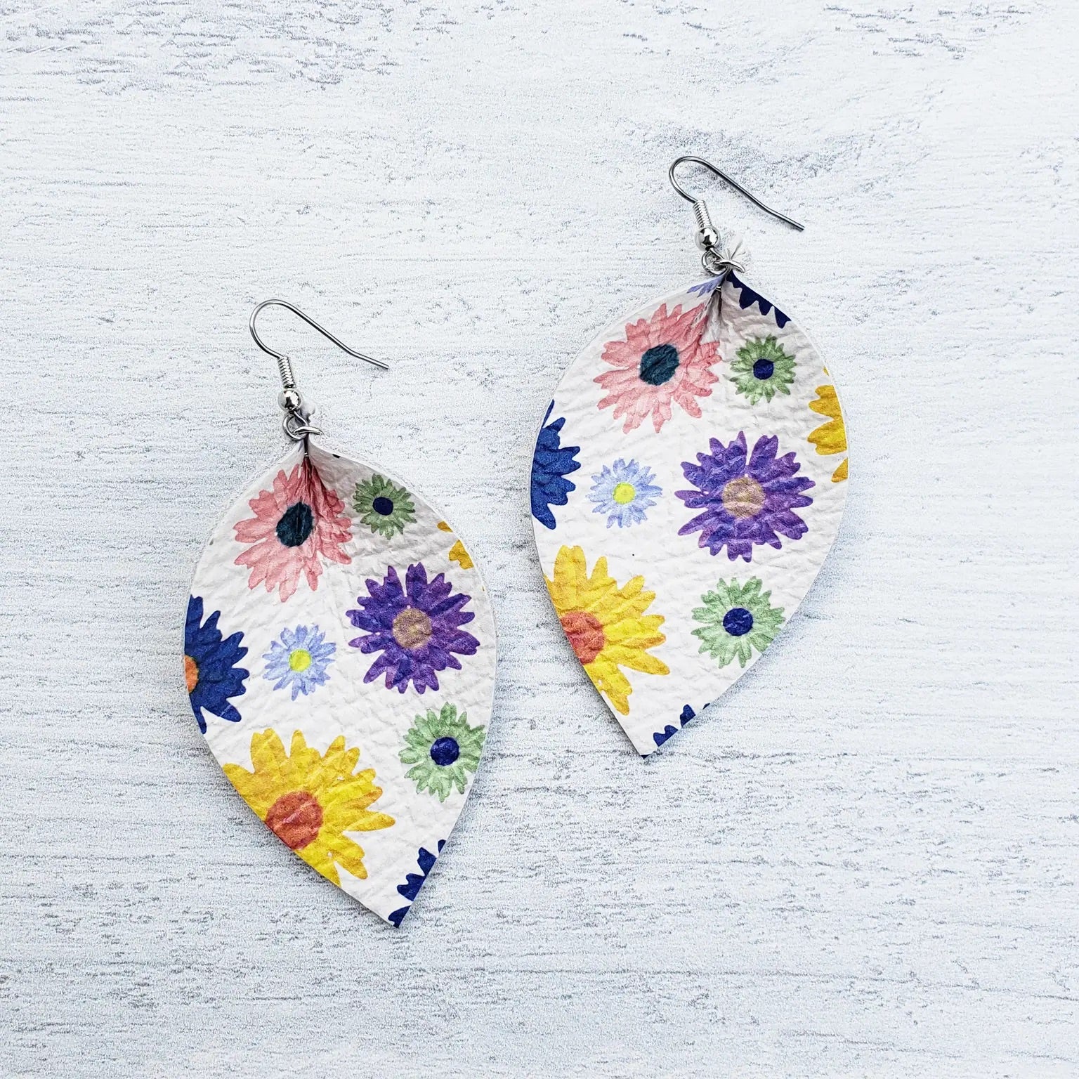 Crazy Daisies Leather Earrings