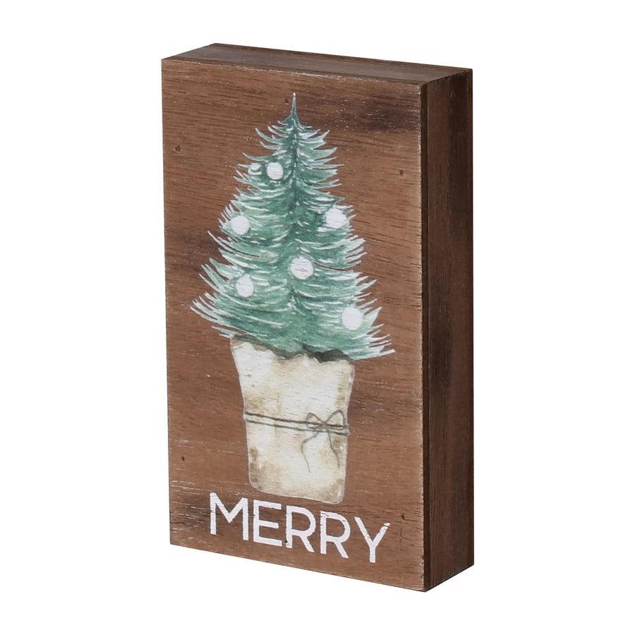 Merry Tree Block Sign