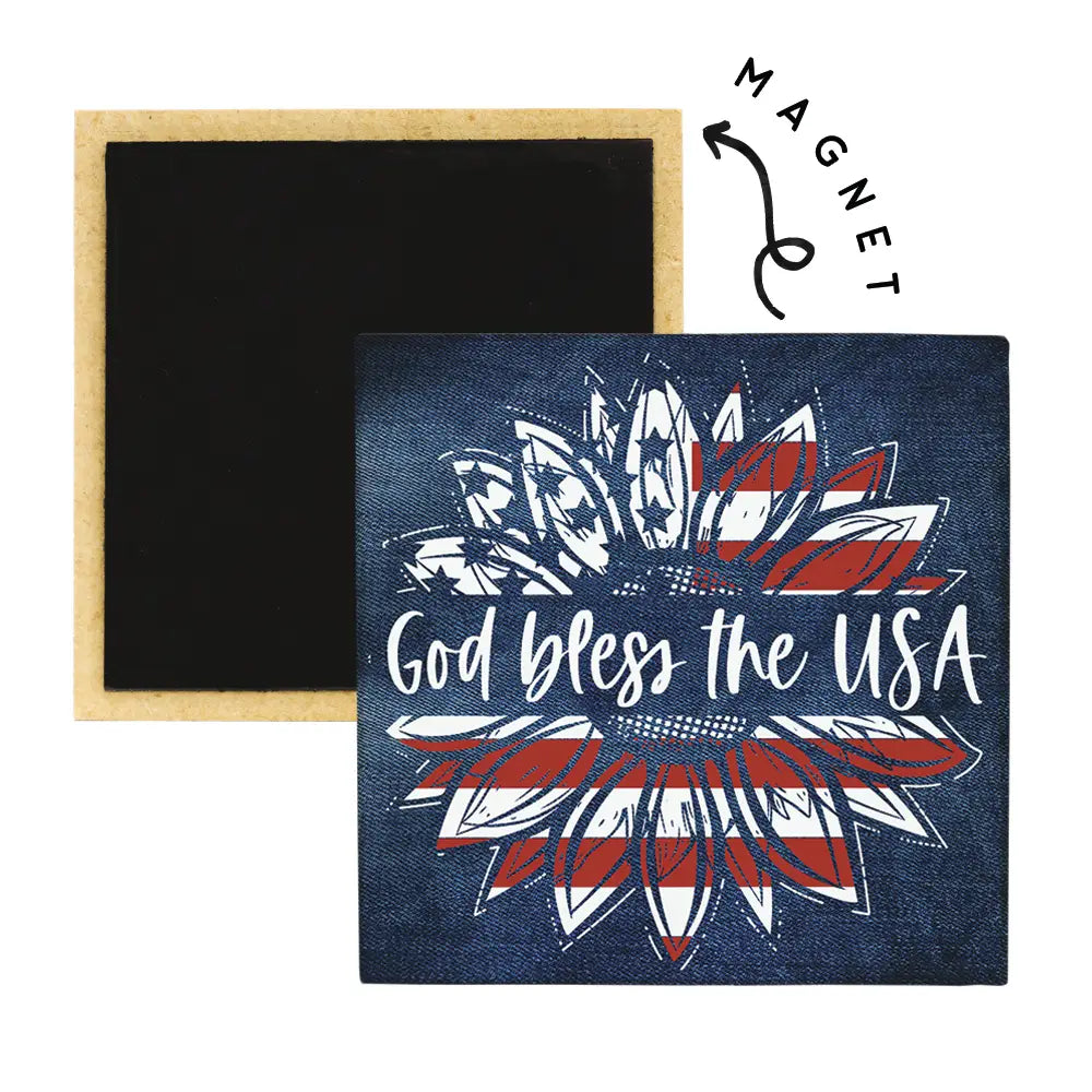 God Bless Flag Sunflower Square Magnet