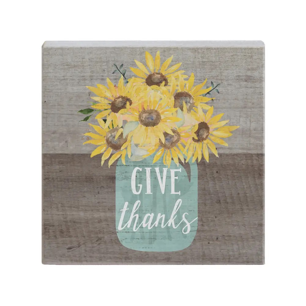 Give Thanks Sunflowers Wood Sign