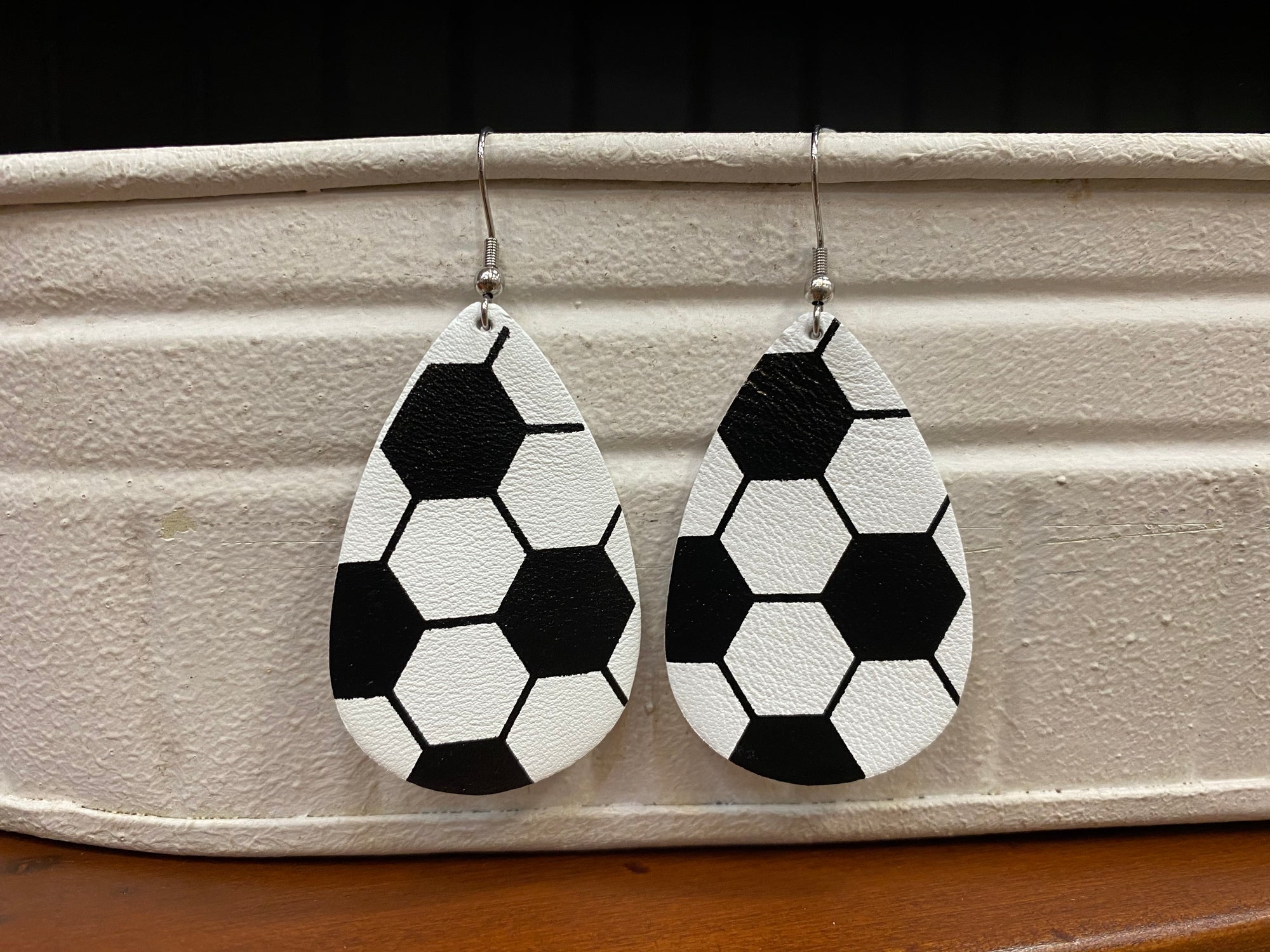 Leather Soccer Teardrop Earrings