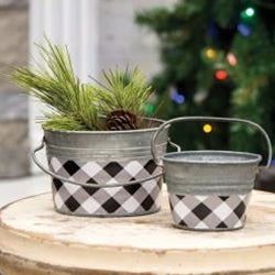 Black &amp; White Buffalo Check Oval Pails - 2 Sizes