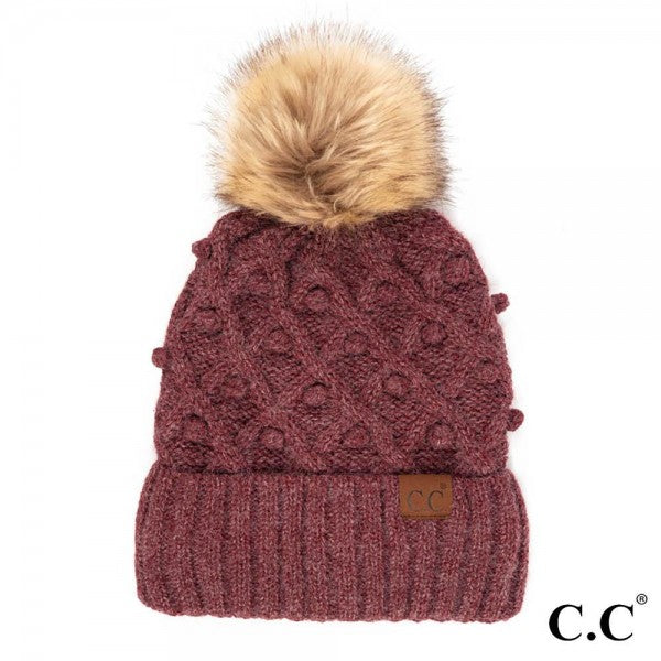 C.C Beanie with Pom & Handmade Bobbles- Wine Mix