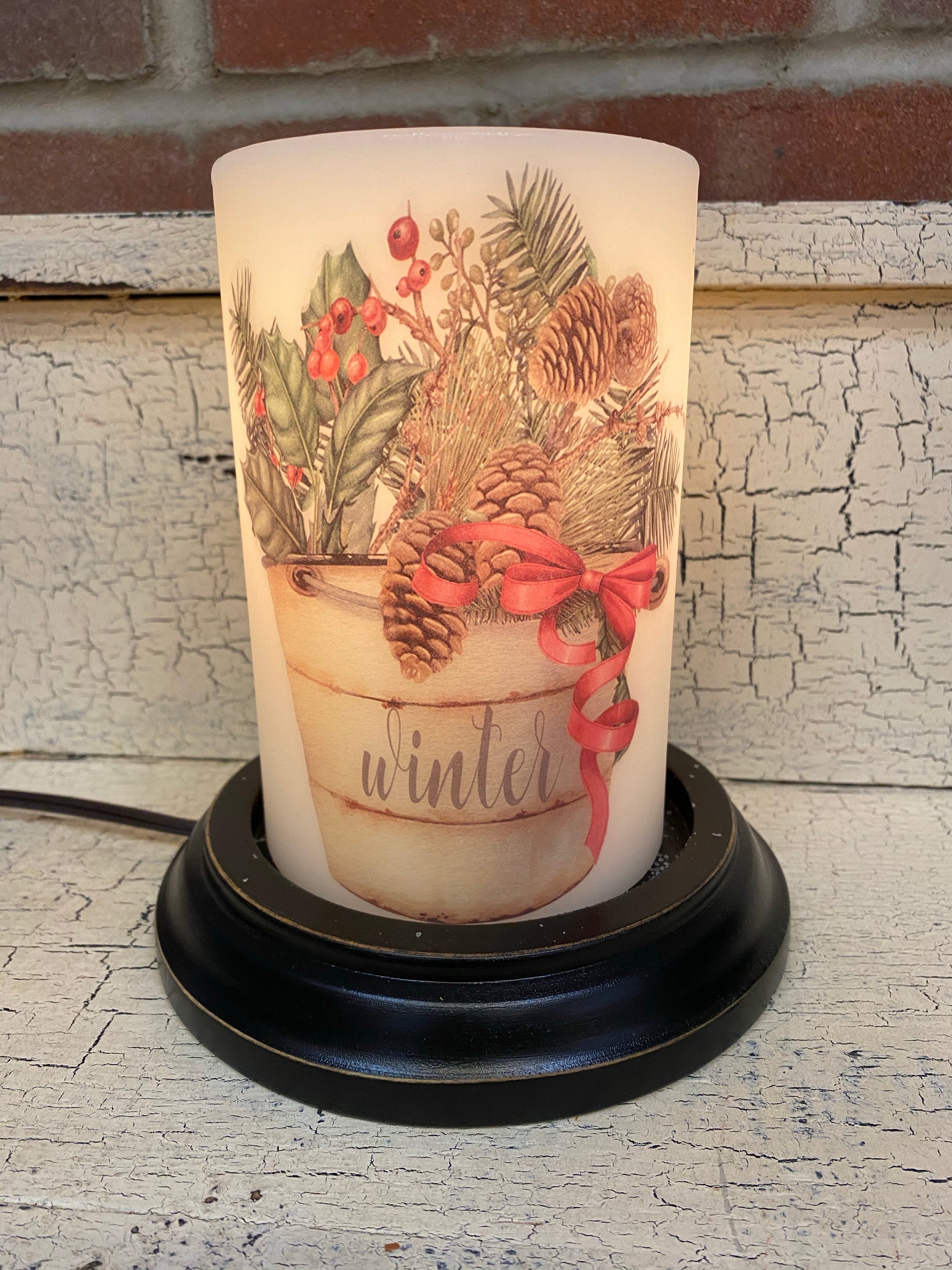 Winter Bucket of Greens Candle Sleeve