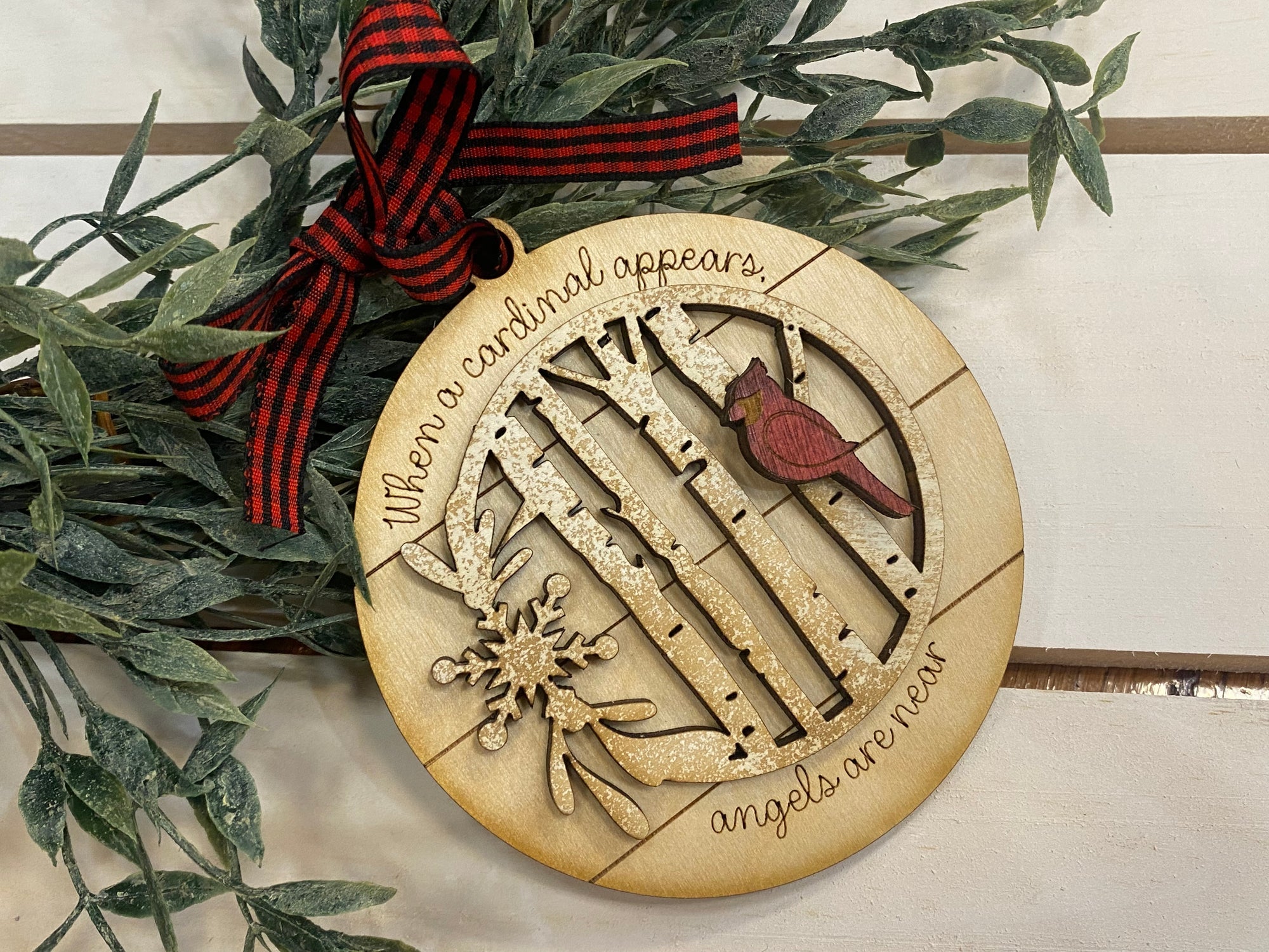 Handmade Cardinal & Trees Ornament