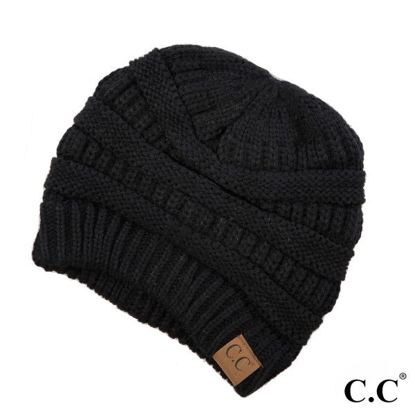 C.C Solid Ribbed Beanie - Black